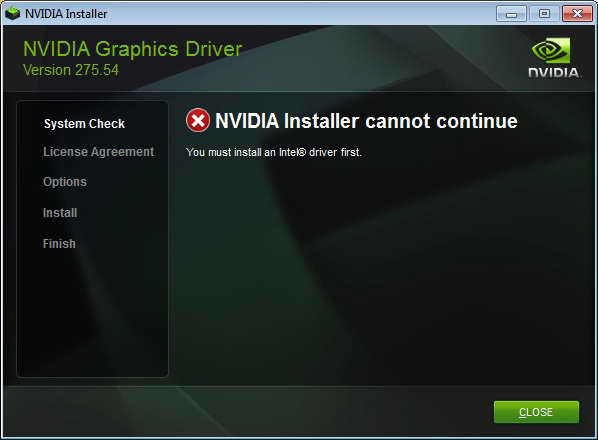 MSI Thin GF63 12UCX - NVIDIA Installer cannot continue - You must install an intel driver first
